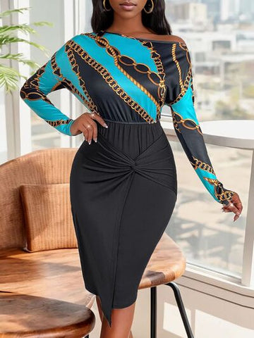Robe à manches longues imprimée torsadée Perfee