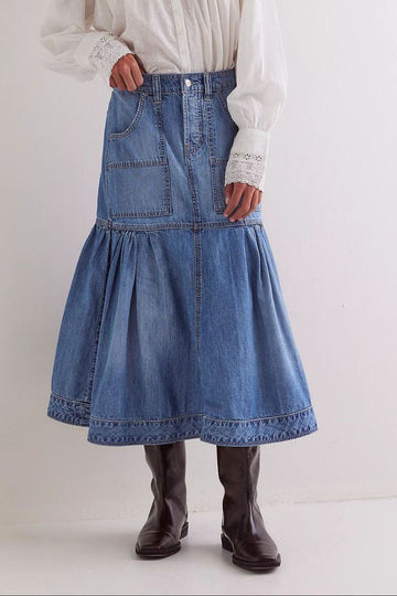 Jupe midi en jean avec poches