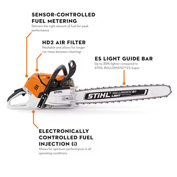 Stihl | MS 500i Gas Chainsaw | 32 in Lightweight Bar with STIHL RAPID™ Super 3/8″ pitch 0.050″ gauge 105 drive links