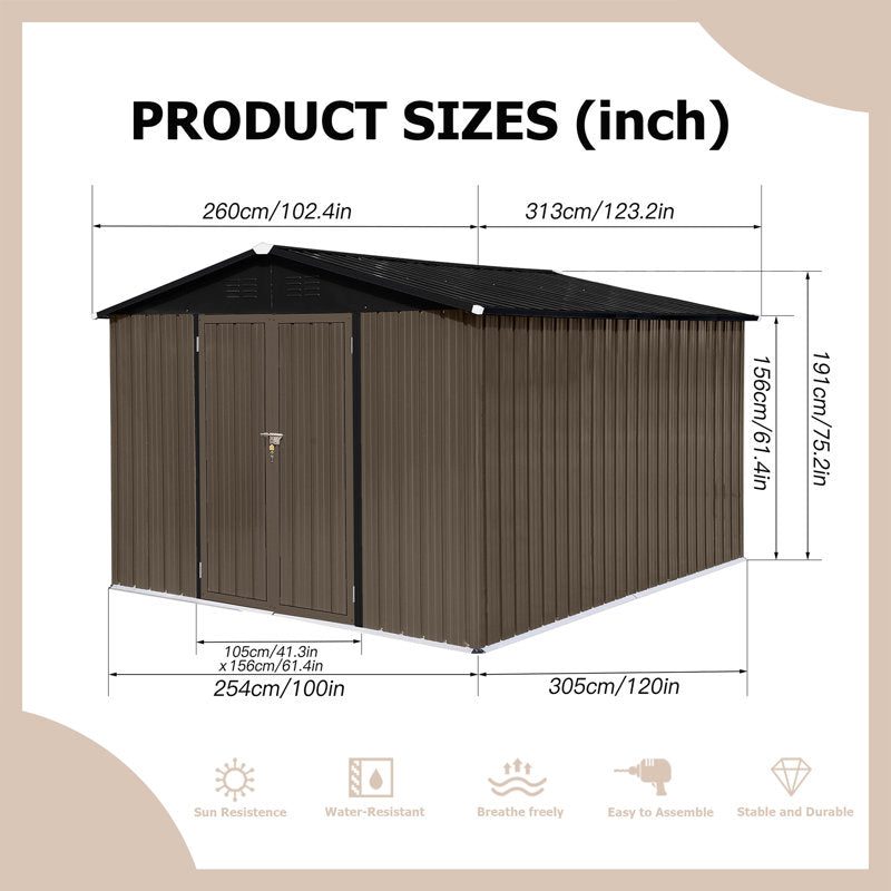 10ftx8ft Outdoor Metal Storage Shed for Gardens - Image 4