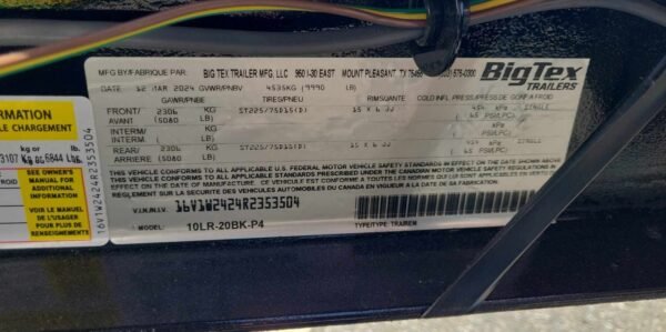 20 Foot Big Tex Landscaping Special Black Equipment Trailer (10LR-20BK-P4) - Image 4