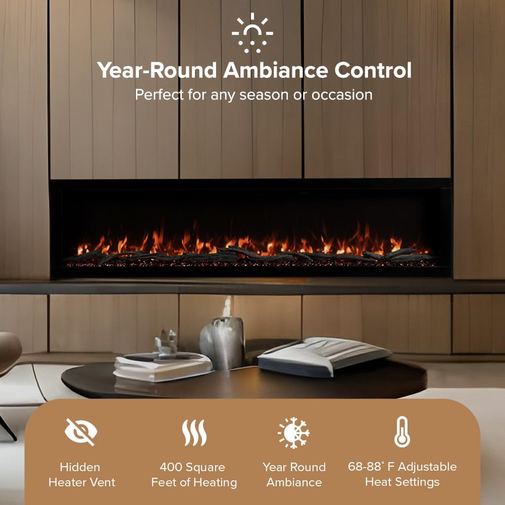 Modern Ember Highmark 60-Inch Smart Linear Electric Fireplace, WiFi & 10-Color Flames - Image 5