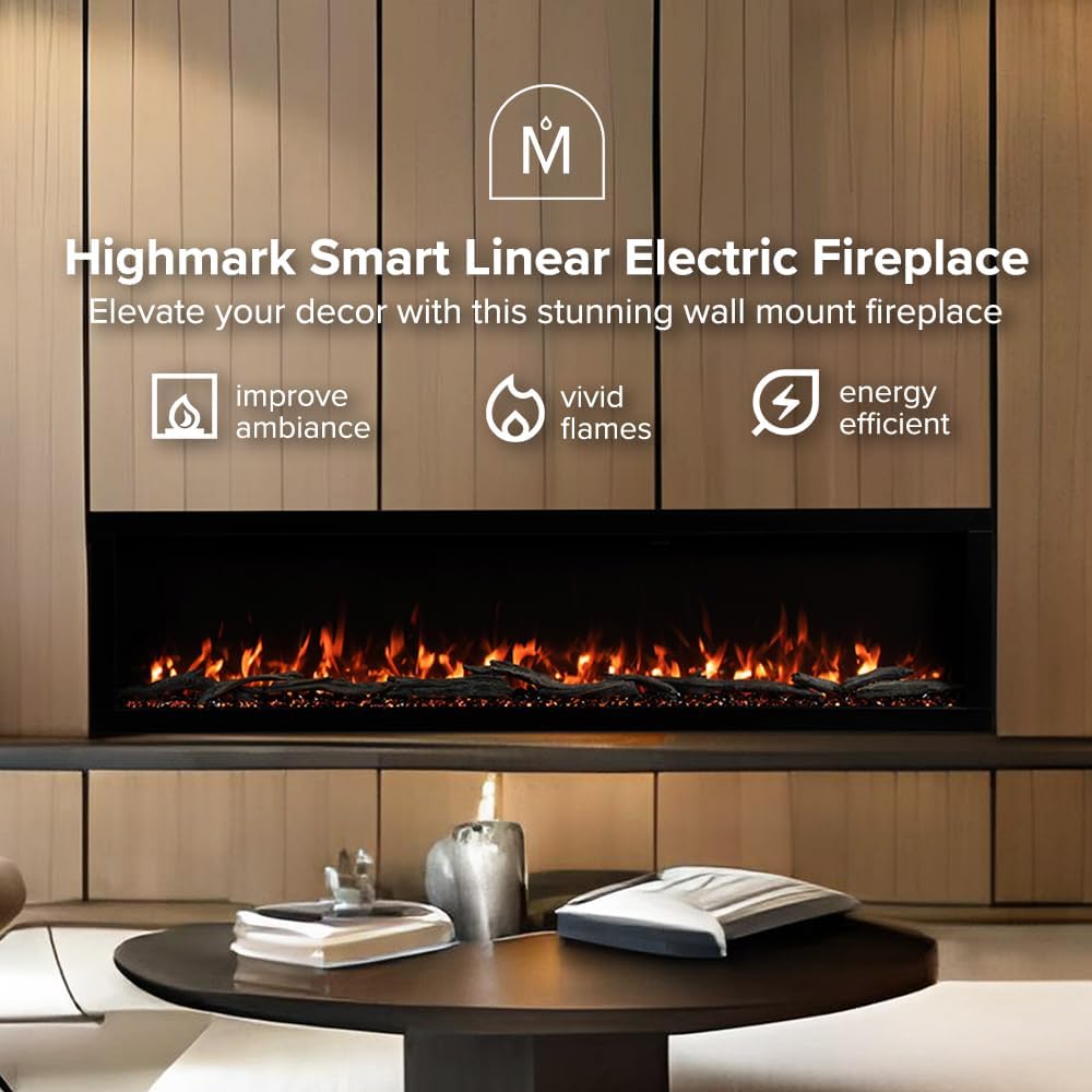 Modern Ember Highmark 60-Inch Smart Linear Electric Fireplace, WiFi & 10-Color Flames - Image 2