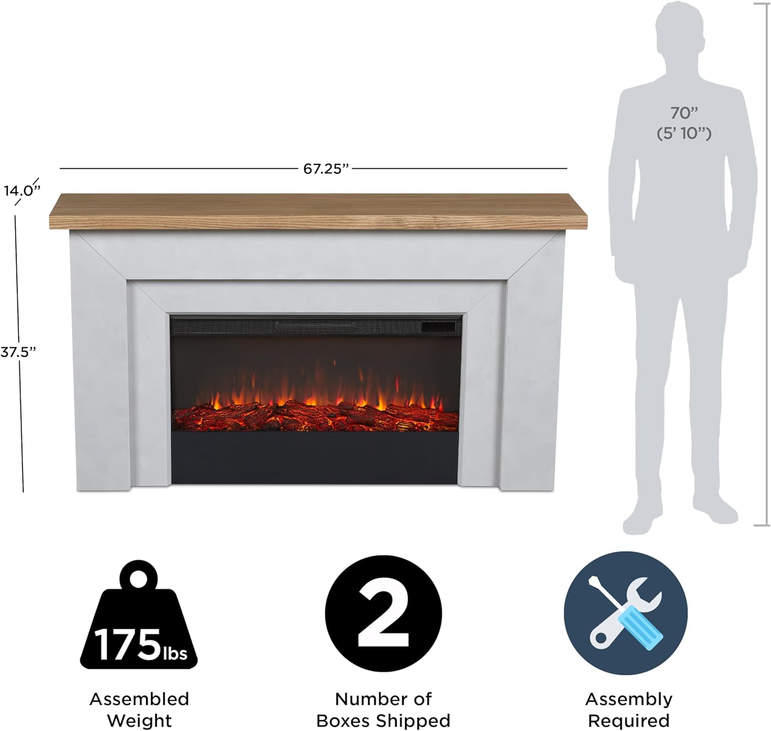 Real Flame Malie 68" Electric Fireplace with Mantel & Remote Control - Image 4