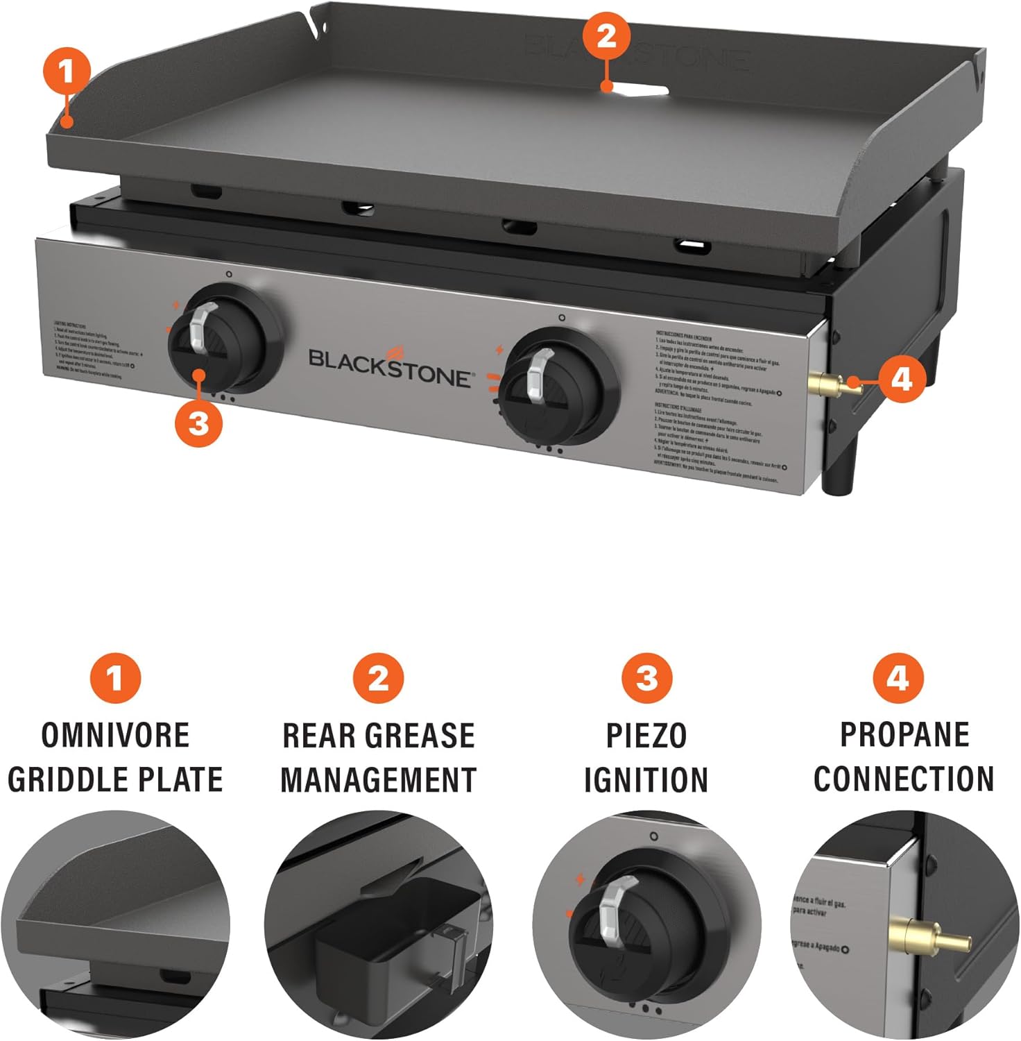 Blackstone 22″ Portable Tabletop Griddle – Dual Burner Flat Top Grill, 24,000 BTU Propane with Stainless Steel Faceplate & Rear Grease System - Image 20