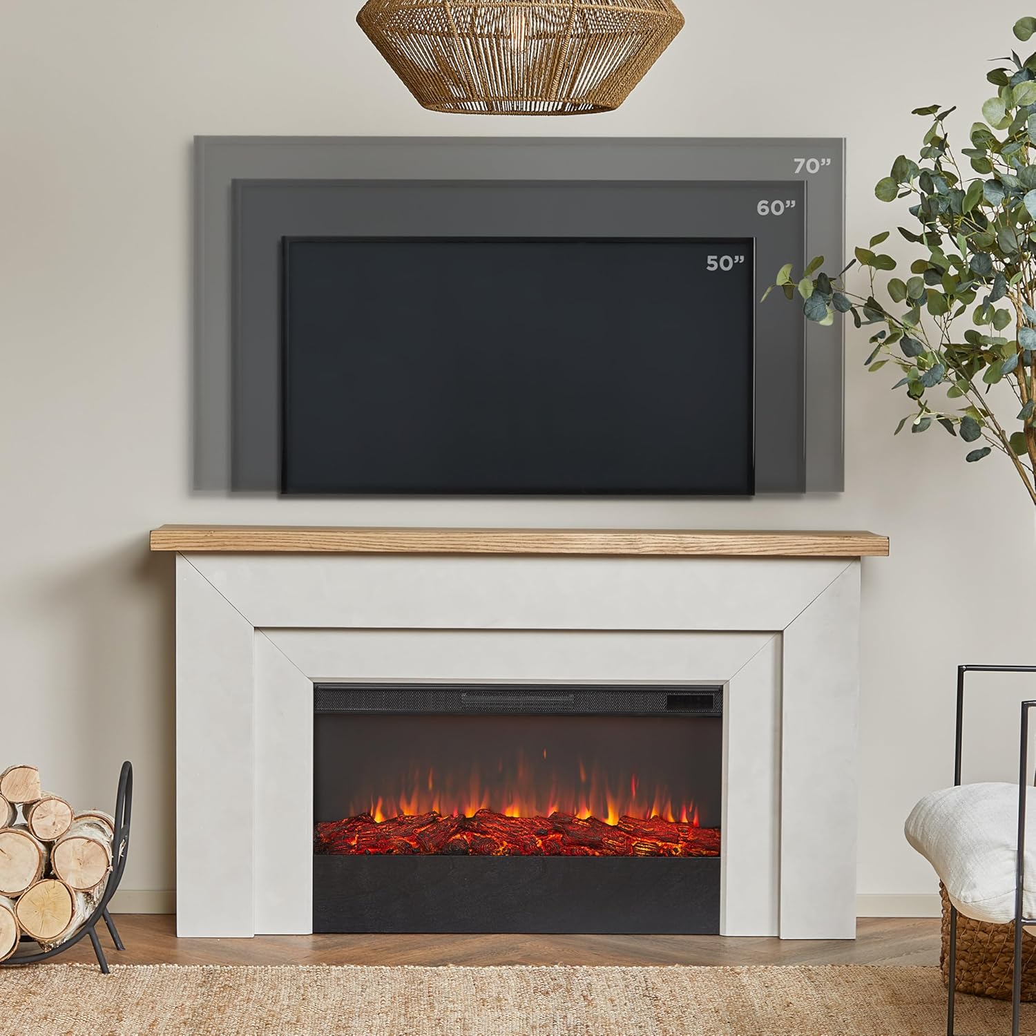 Real Flame Malie 68" Electric Fireplace with Mantel & Remote Control - Image 5