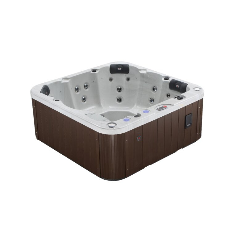 Canadian Spa Co 6 – Person 27 – Jet Acrylic Square Plug And Play Hot Tub with Ozonator and Built-In Speaker in White Cloud, Hazelnut