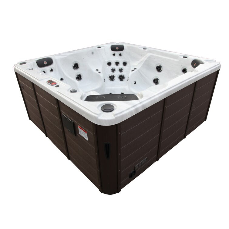 Canadian Spa Co 7 – Person 60 – Jet Acrylic Square Hot Tub with Ozonator and Built-In Speaker in Sterling Silver, Walnut