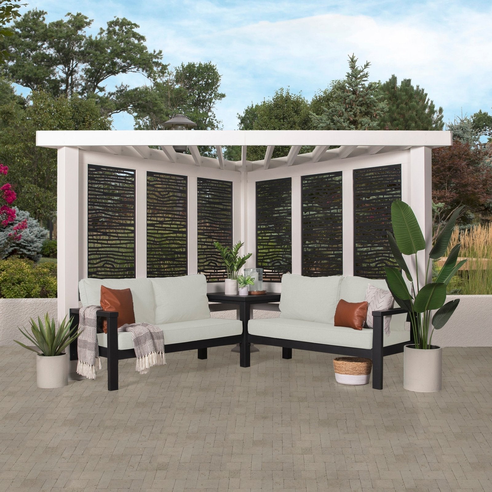 Ridgedale Modern Steel Cabana Pergola with Conversational Seating - Image 3