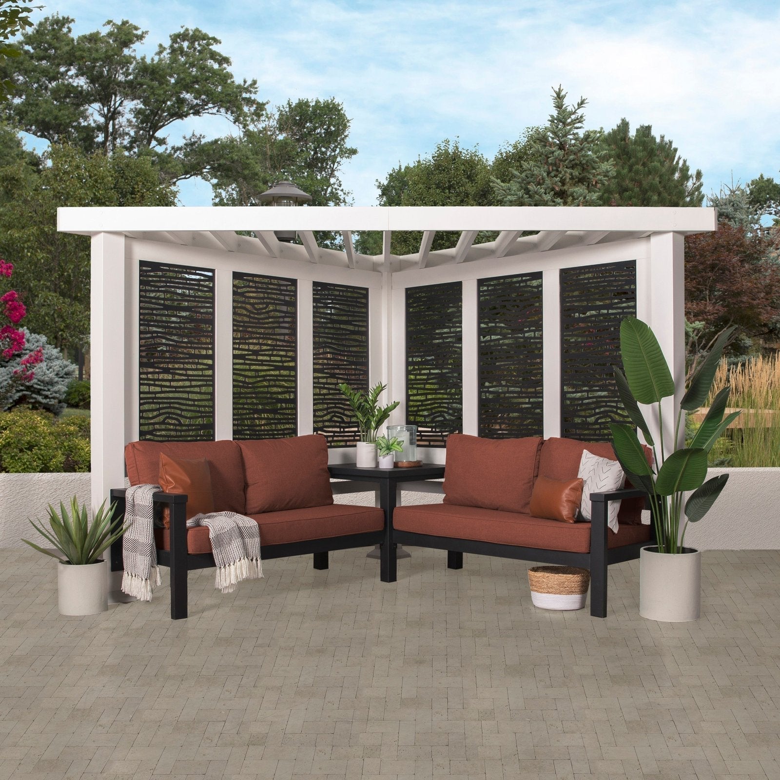 Ridgedale Modern Steel Cabana Pergola with Conversational Seating - Image 4
