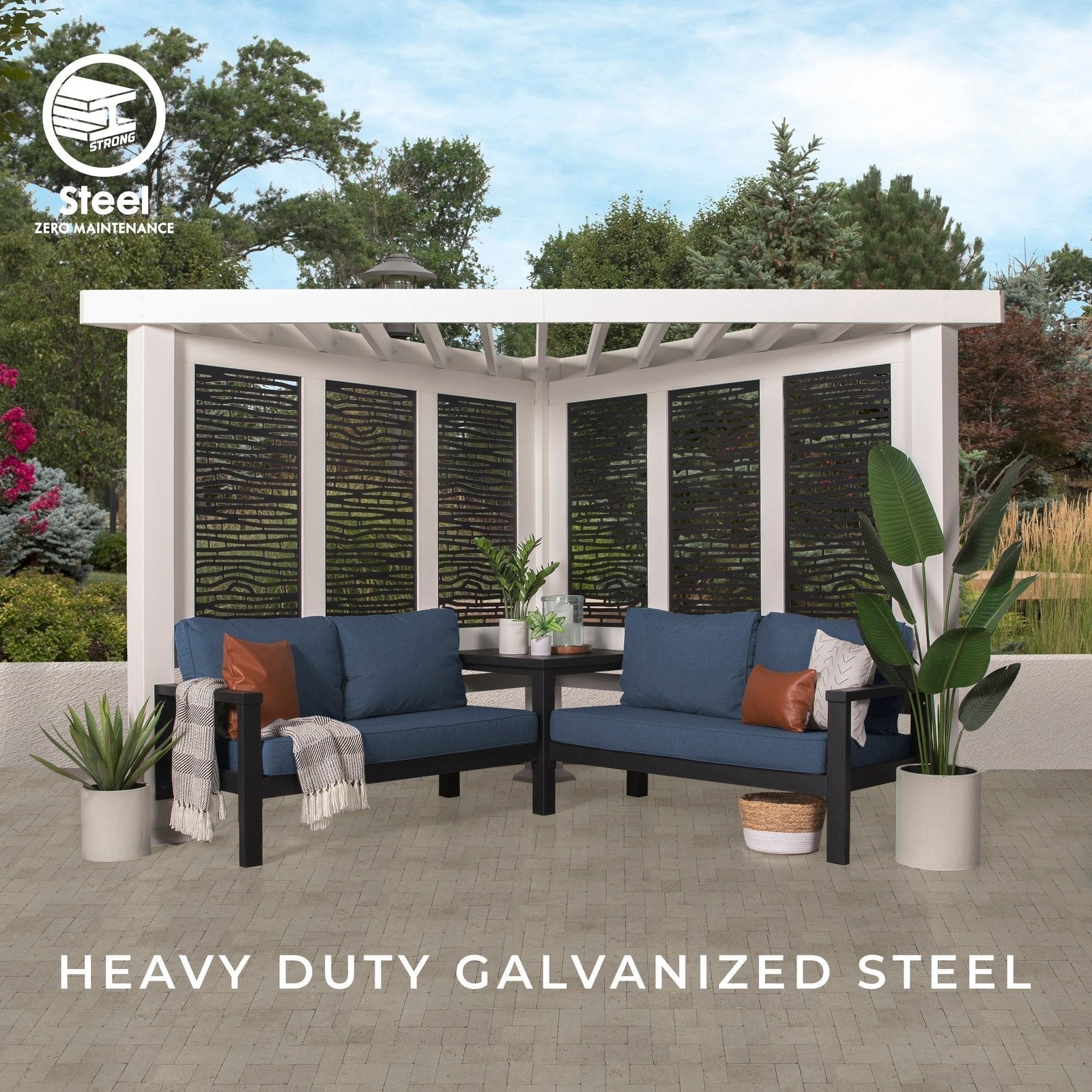 Ridgedale Modern Steel Cabana Pergola with Conversational Seating - Image 2