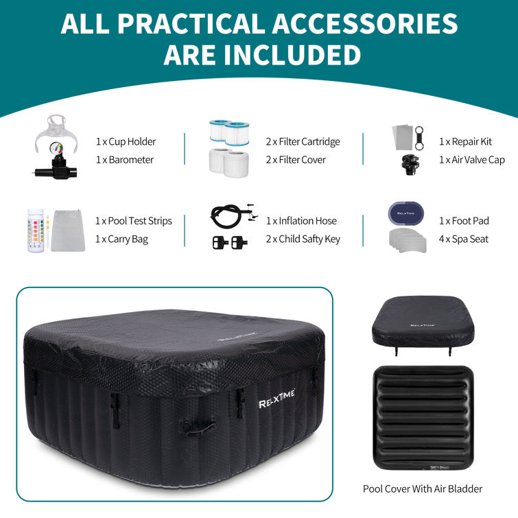 ZACHVO 120 Volt 3 – Person 120 – Jet Square Inflatable Hot Tub in Black - Image 15