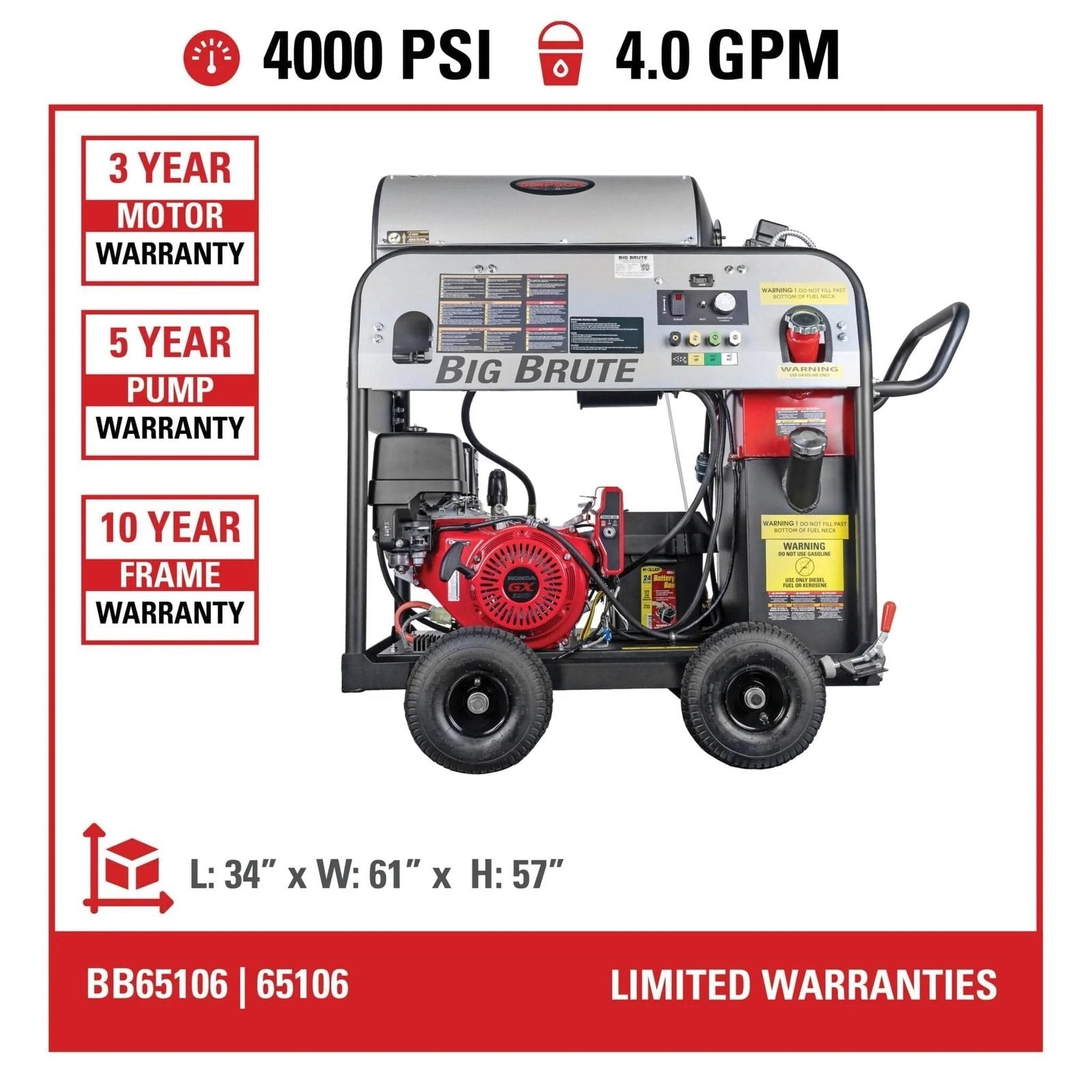 Simpson BB65106 Big Brute Professional 4000 PSI (Gas-Hot Water) Pressure Washer - Image 21