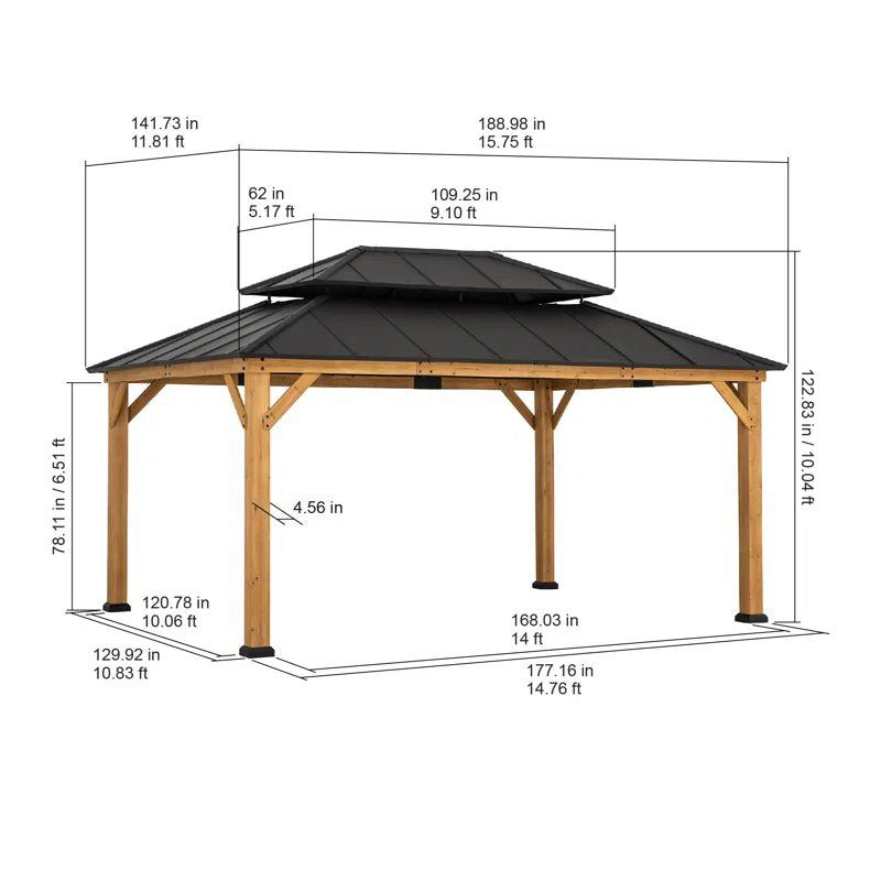 16 Ft. W X 12 Ft. D Solid Wood Patio Gazebo - Image 4